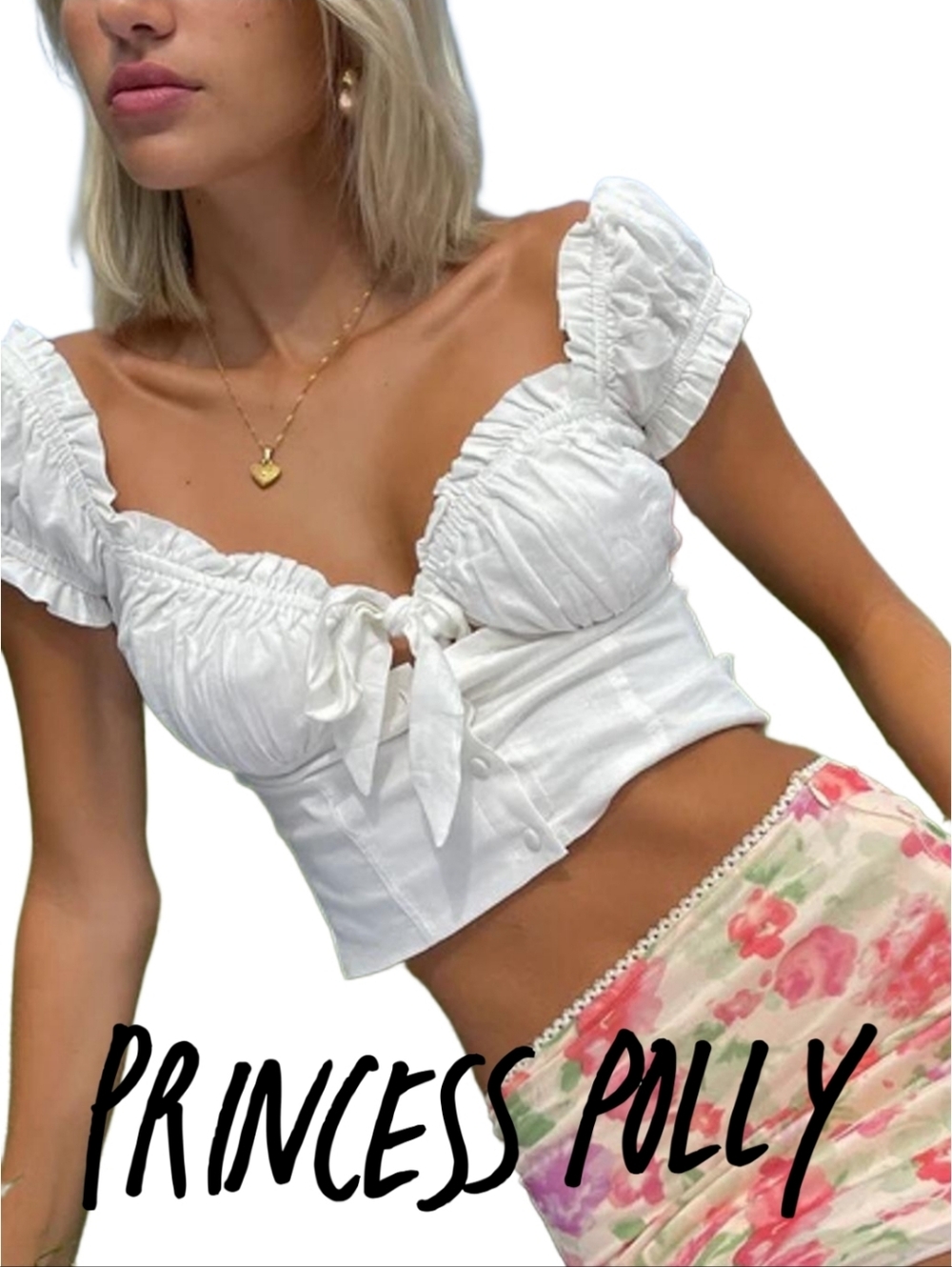 Princess Polly White Ruched Tie-Front Crop Top